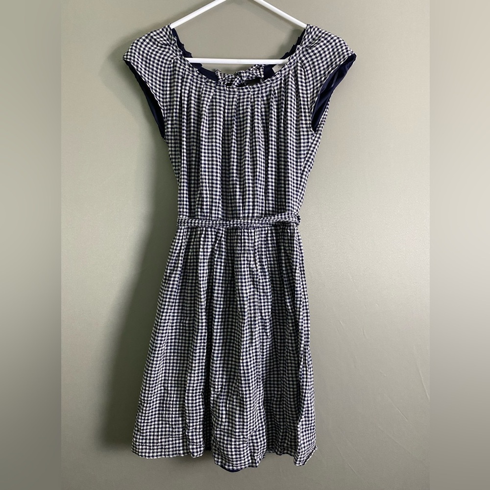 LC Lauren Conrad Navy and White Gingham Midi Dress